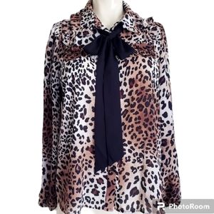 Sweet Rain Cheetah Print Tie Neck Blouse